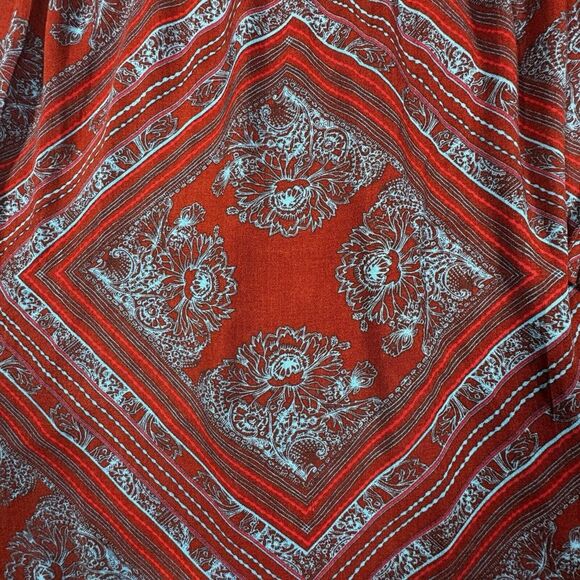 Free People Walking On A Dream Tunic Top Women's L‎ Red Blue Keyhole Boho Flowy - Picture 2 of 11